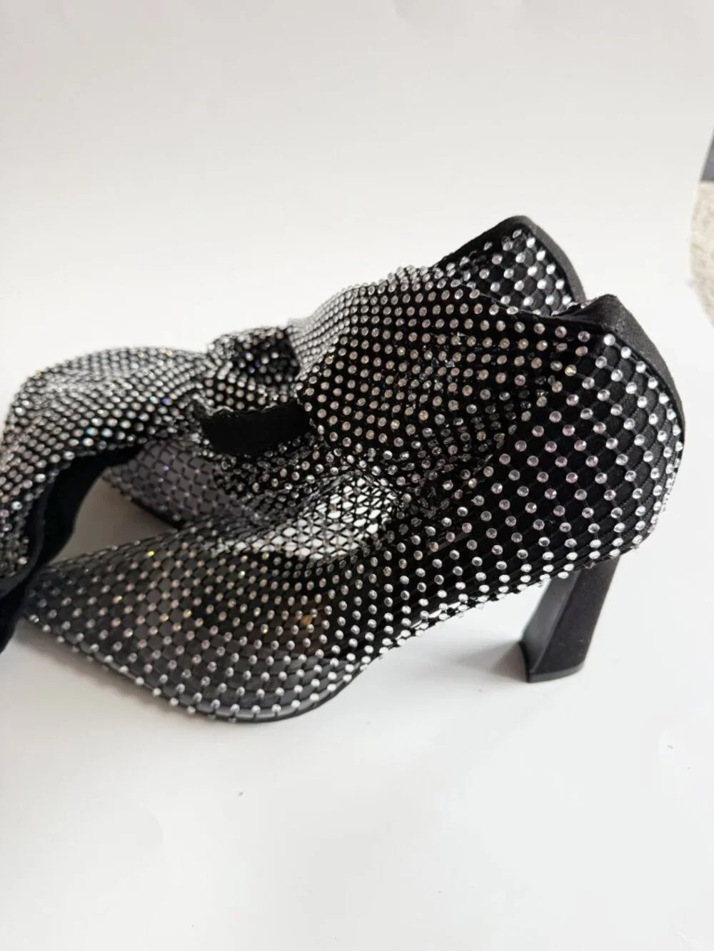 Steve Madden Sapphire Rhinestone Mesh Sock Booties Black Crystal Heel Size 9